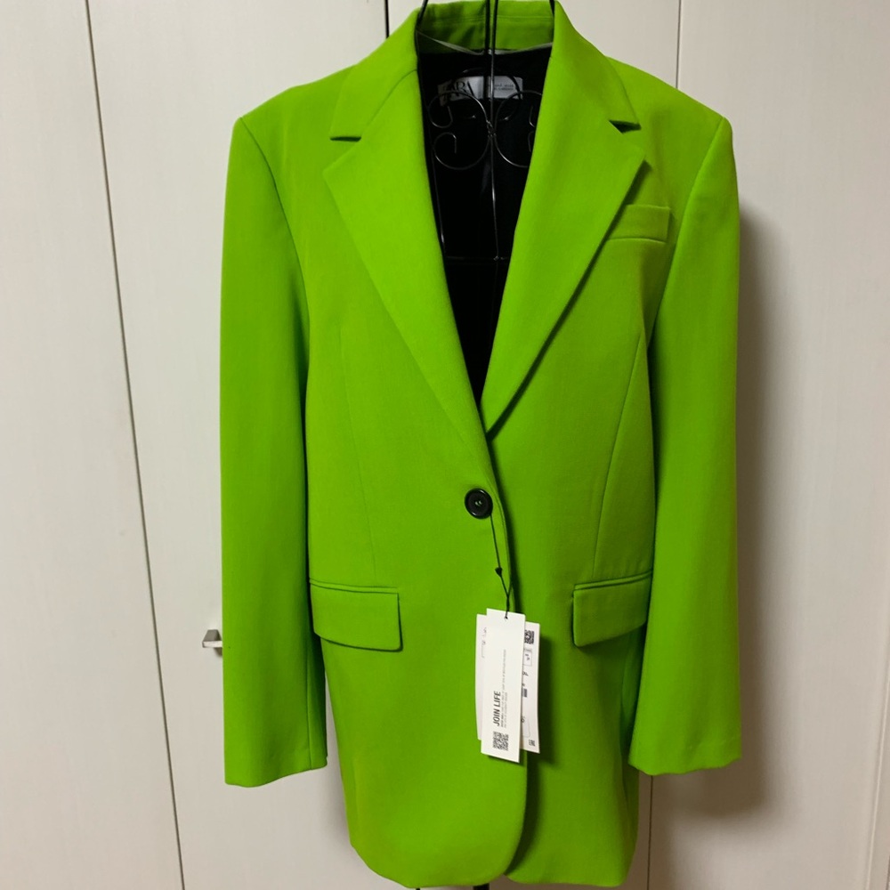 BNWT Zara Green Blazer with Structured Shoulders Sz S